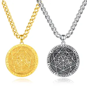 S925 Sterling Silver Seal of Seven Archangels Necklace, Vintage Silver / Golden Protection Jewelry, Medallion Spiritual Amulet Healing Gift