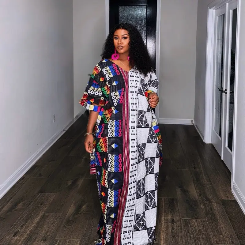 Akwete Bubu - Colorful African Print Long Dress with Unique Patterns and Bold Design