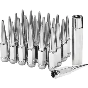 M14X1.5 Spike Lug Nuts - 24pcs OEM Wheel Lug Nuts Compatible with Grand Cherokee, Ram 1500, Tundra Sequoi, F-150, Expedition, Sierra 1500, Chrome Acorn Wheel Nuts with Socket Key