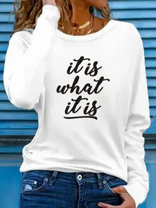 Women's Casual Long Sleeve Fitted T-Shirt, Letter Pattern Print, Four Seasons Wear, Fall Spring Winter Layering, Fashion Daily Top