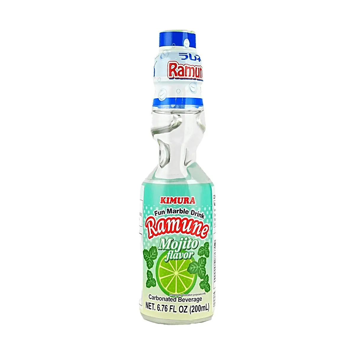 KIMURA DRINK Japanese Ramune Soda Mojito Flavor 200ml - Classic Glass Marble Bottle, Unique Refreshing Beverage