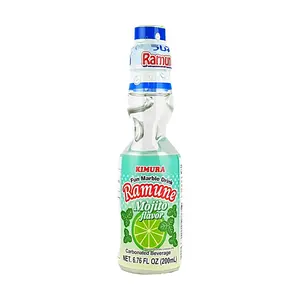 KIMURA DRINK Japanese Ramune Soda Mojito Flavor 200ml - Classic Glass Marble Bottle, Unique Refreshing Beverage