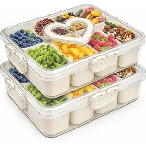 8-Compartment Snackle Snack Bowl with Lid-Microwave & Dishwasher Safe Divided Serving Bowl for Fruit,Veggies & Snacks-Portable Snack Organizer for Picnics,Road Trips & Parties (2 pcs 8 Compartment)