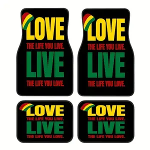 Set of 4, Featuring Rasta Reggae Music Style with Motivational Quotes, Universal Non-Slip Car Mats, Easy-To-Clean Polyester Mats - Suitable for All Weather, Perfect for Cars, Trucks, Suvs - an Ideal Gift