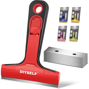 Razor Blade Scraper, 1 Pack Scraper Tool with 10pcs 4-Inch Blades, Razor Scraper for Cleaning Glass, Window, Stove Top, Oven, Kitchen, Cooktop, Shower Door, Sticky Residue, Tile, Wallpaper