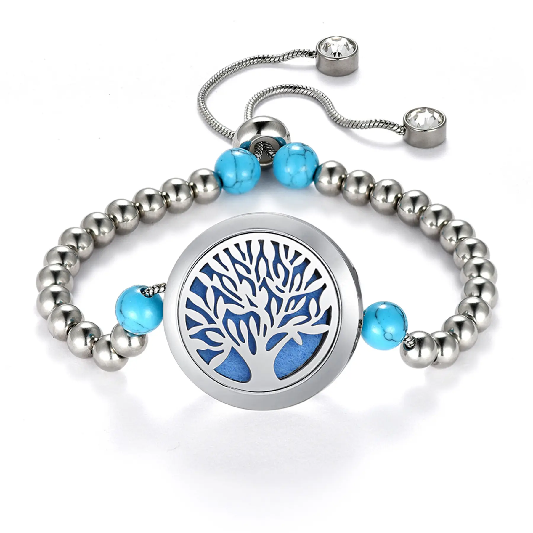 OIDEA Tree of Life Locket Bracelet for Women, Stainless Steel Aromatherapy Diffuser with 10 Refill Pads, Engravable Adjustable Chain, Locket Dimensions: 0.98" (25mm), Gift Ideas, Hollow Locket