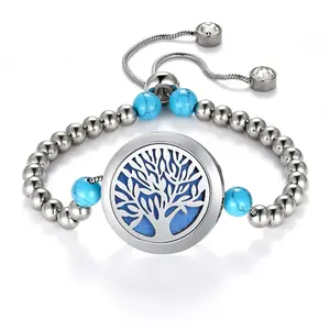OIDEA Tree of Life Diffuser Bracelet for Women, Stainless Steel Slide Locket Wristband with 10 Refill Pads, Engravable