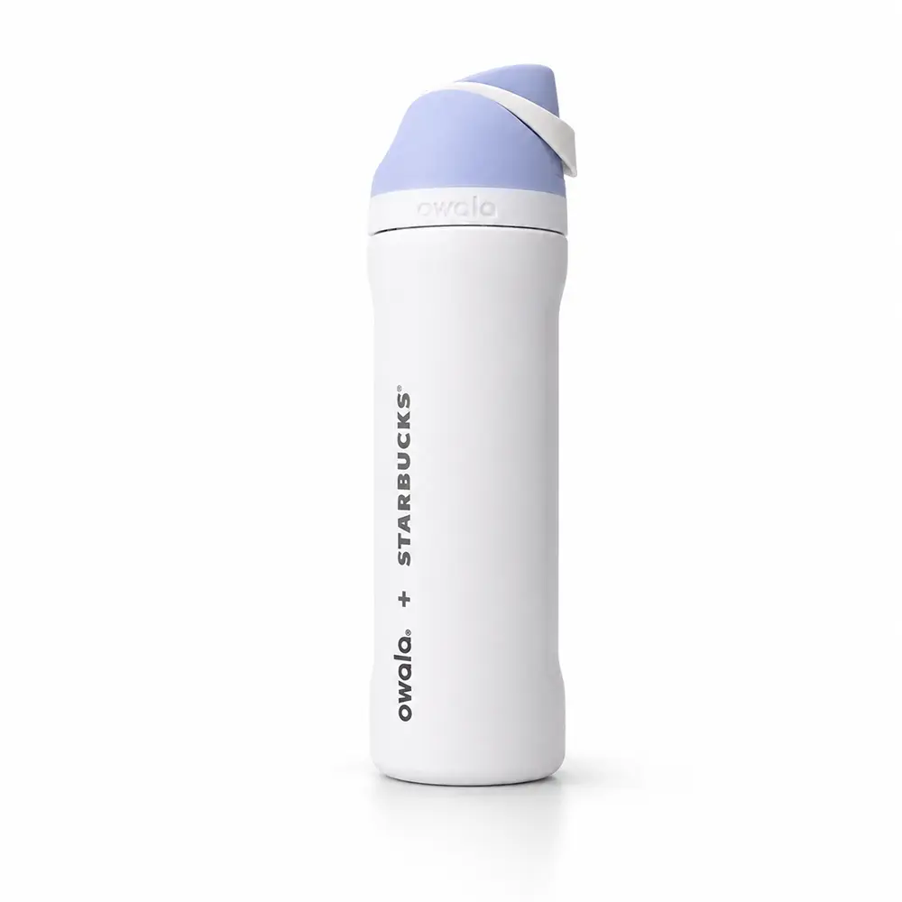 Owala x Starbucks 24oz FreeSip Stainless Steel Water Bottle – White & Lavender Limited Edition Insulated Bottle with Built-In Straw