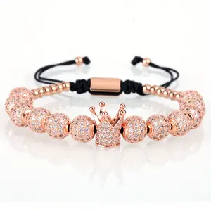 10mm Crown Ball Bracelet for Men and Women Copper Nested Synthetic Zircon Perfect for Daily Wear and Gift Giving Valentine's Day Mother's Day Father's Day Thanksgiving Christmas Weddings Birthdays
