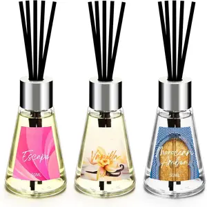3 Pack Reed Diffuser, Scented Oil Diffuser with 15 Sticks, Escape/Vanilla/Moroccan Amber, Air Freshener for Bathroom & Office, Holiday Home Fragrance, Gift idea, Each 1.7Fl Oz, Total 5.1Oz