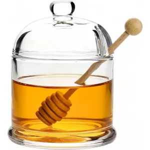Honey Jar with Lid and Dipper, Convenient Honey Container, Honey Pot for Home (10 oz)