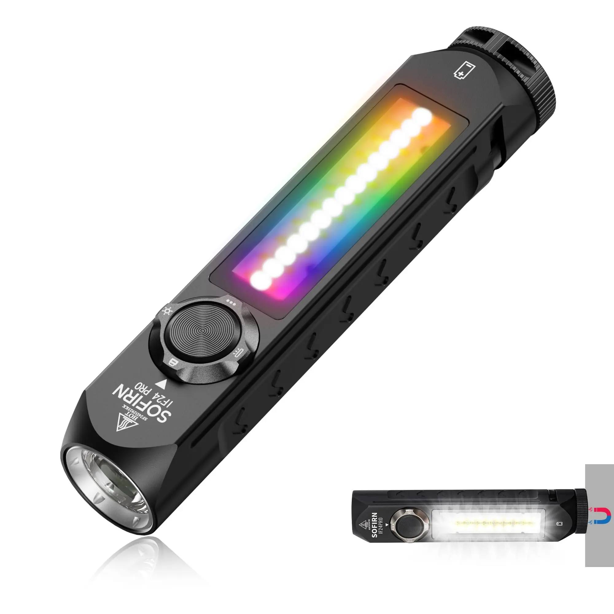 Sofirn IF24 Pro High-Brightness Standard Torch, 1800LM Emergency LED Flashlight, Rechargeable Waterproof IP66 Magnetic Red Light Solar Spotlight, Portable Standard Torch Flexi Tool for Camping, Mechanic Gift, High-Brightness Standard Torches