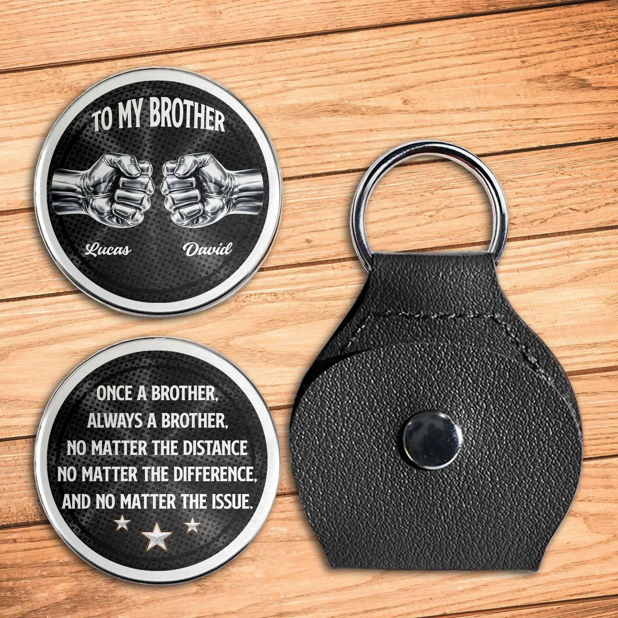 Personalized Once a Brother Always a Brother Pocket Hug Coin, Custom Birthday Gift For Family Members, Brother Leather Keychain, Brother Gifts Idea