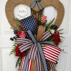 Patriotic wreath, patriotic heart decor, summer wreath decor