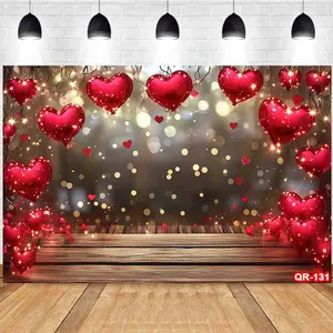Photography Background Valentine's Day Red Heart Warm Light Decor Romantic Atmosphere Proposal Anniversary Theme Photo Studio Backdrop