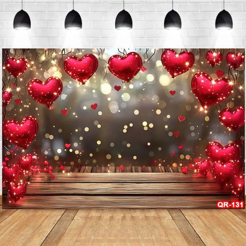 Photography Background Valentine's Day Red Heart Warm Light Decor Romantic Atmosphere Proposal Anniversary Theme Photo Studio Backdrop