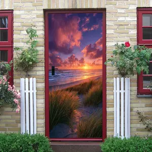 2pcs Sunset Beach Scene Decorative Wall Sticker Natural Landscape Home Decor Mural Removable Self Adhesive Vinyl Decal for Living Room Bedroom Office Home Decorations Easy to Apply Eco Friendly PVC Material