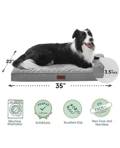 OhGeni 35in Orthopedic Waterproof & Machine Washable Dog Bed for Medium and Large Pets, Suitable for Crates, 25D Egg Crate Foam, Non-Slip Bottom & Removable Cover, Invisible Zipper(Gray)