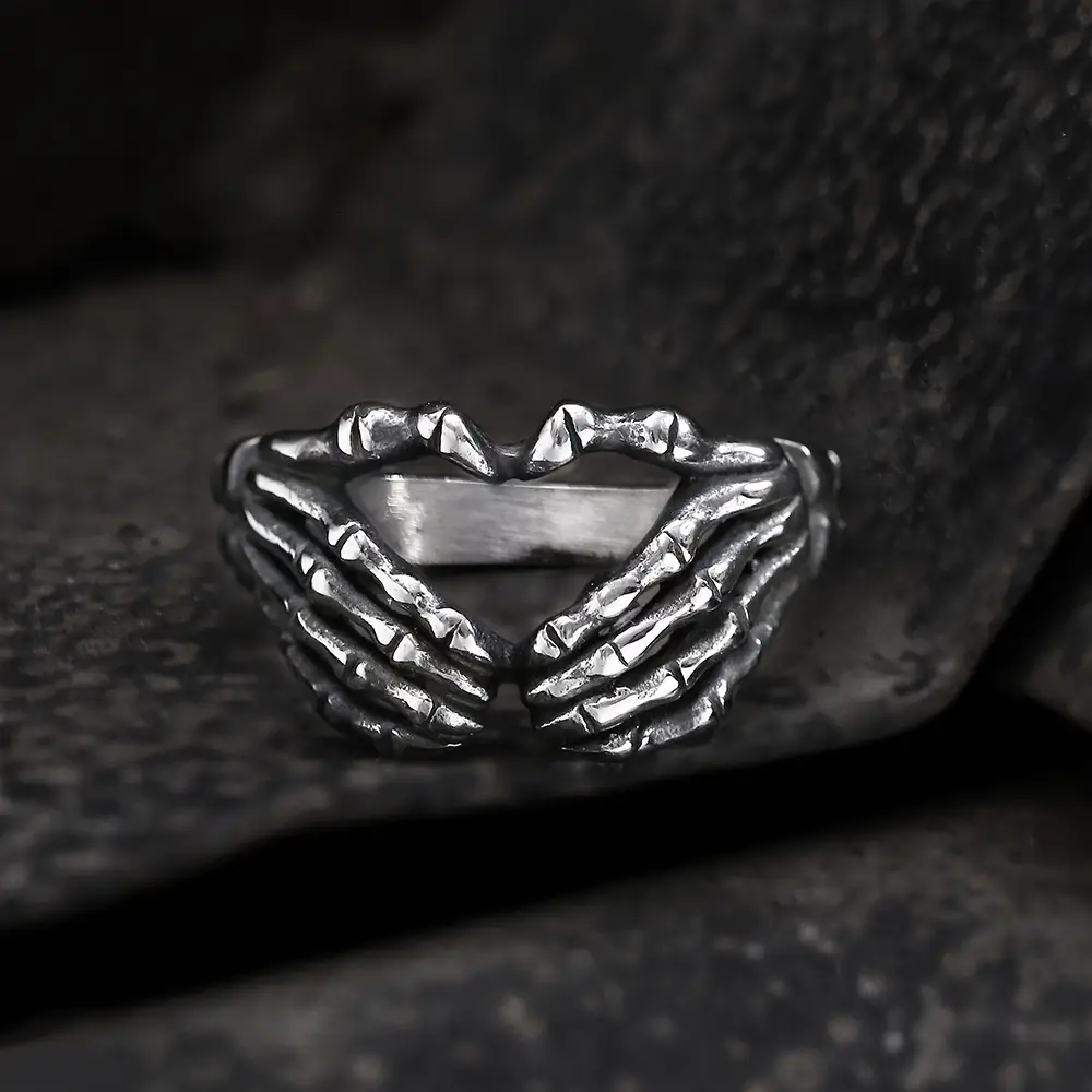GTHIC Gothic Skull Hand Heart Shaped Ring Wedding Birthday Mother's Day Gift