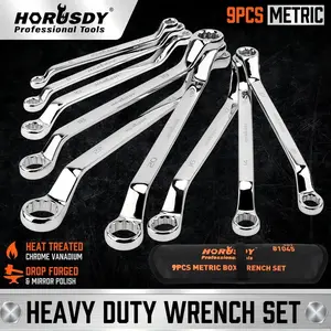 HORUSDY 9Pcs 75-Degree Offset Wrench Set Metric Double Box End Wrench Puch