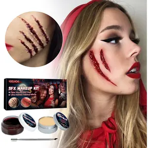 EELHOE Special Effects Makeup Kit - Realistic Scar Wax & Fake Blood - Create Halloween Wounds & Scars - Complete Costume Party Set with Starch & Food Coloring