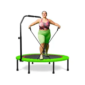 RAVS 550 LBS Foldable Mini Trampoline for Adults & Kids 48" Rebounder with Adjustable Foam Bar for Indoor Workout Fitness Green