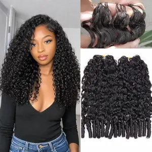 Bling Hair Burmese Curly Bundles Feather Crochet Human Hair Extensions Burgundy Burmese Curly Extensions Hair 100 Strands 50g/Pcs, Braids Pre-Looped, Indian Curly Bundles, 100% Human Hair Deep Wave Hair Extension Kinky Curly Kinky 4/27 99j