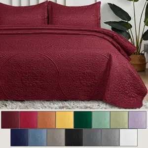 Luxurious 3-Piece Floral Quilted Bedspread Set – Premium Reversible Ultrasonic Embossed Quilt Set – Ultra-Soft Lightweight Microfiber Coverlet – Elegant All-Season Breathable Quilt Bedding Set with Matching Shams