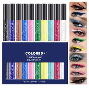 10 Colors Liquid Matte Eyeliner White Black Blue Brown Colored Liner Waterproof Bright Colorful Rainbow Eyeliner Pencil Quick Dry Eyes Makeup Kit (Matte Eyeliner)