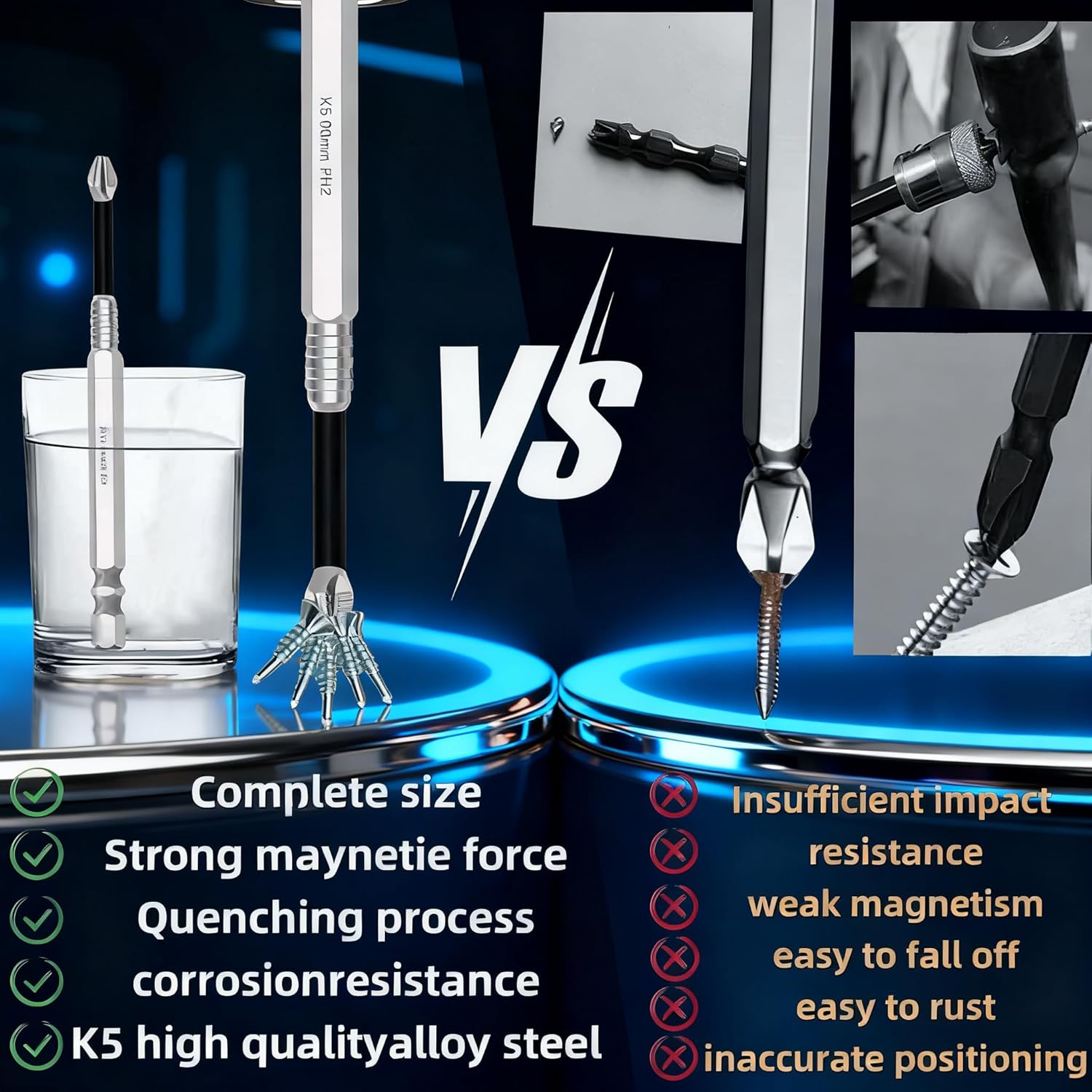 SDFC 25 50 65 70 90 150mm 1 Set High Magnetic Screwdriver Drill Bit Set Premium S2 Steel Strong Magnetism Non Slip Long Reach Driver Bits for Electric Drill Impact Driver Home DIY and Professional Repair Projects