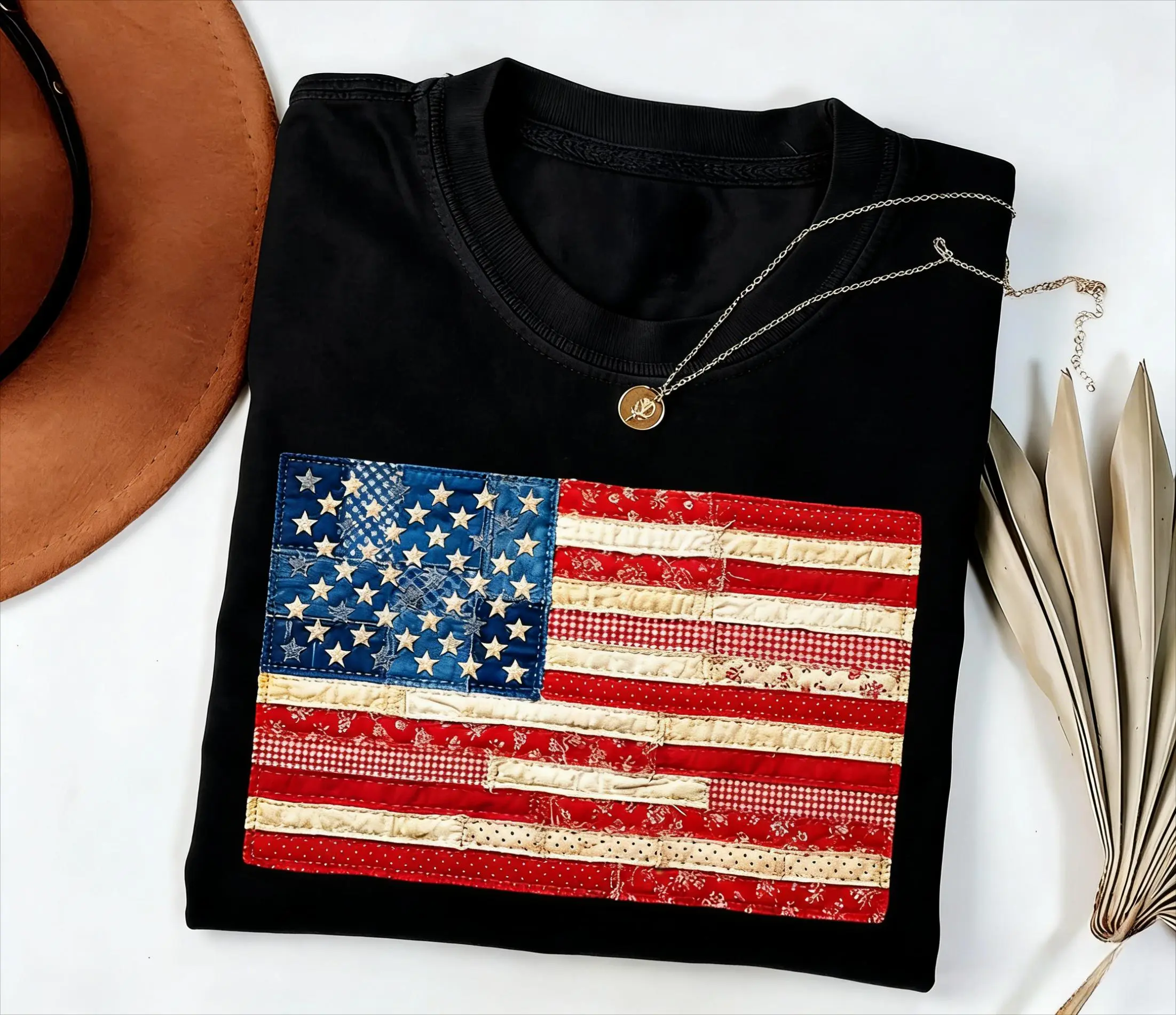 【100% cotton】 4th of July T-Shirt, Retro American Flag Tee, Patchwork USA Shirt, Patriotic Shirt, Fourth of July Shirt, USA Flag Tee, Printed Shirt