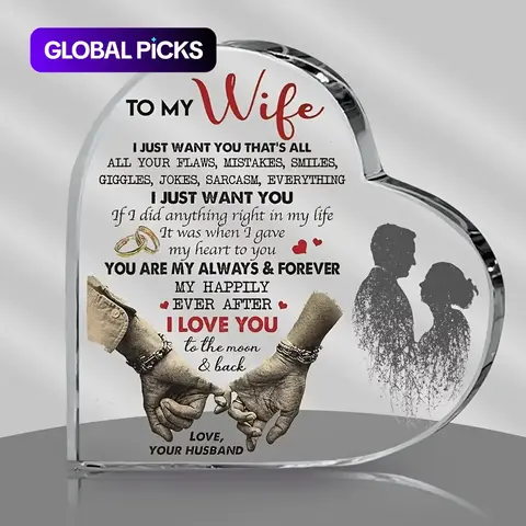Heart-Shaped Acrylic Desktop Plaque, Decorative Plaque, "To My Wife" Ornament, Romantic Gift for Wife, Novelty Desk Decor #GLOBAL PICKS