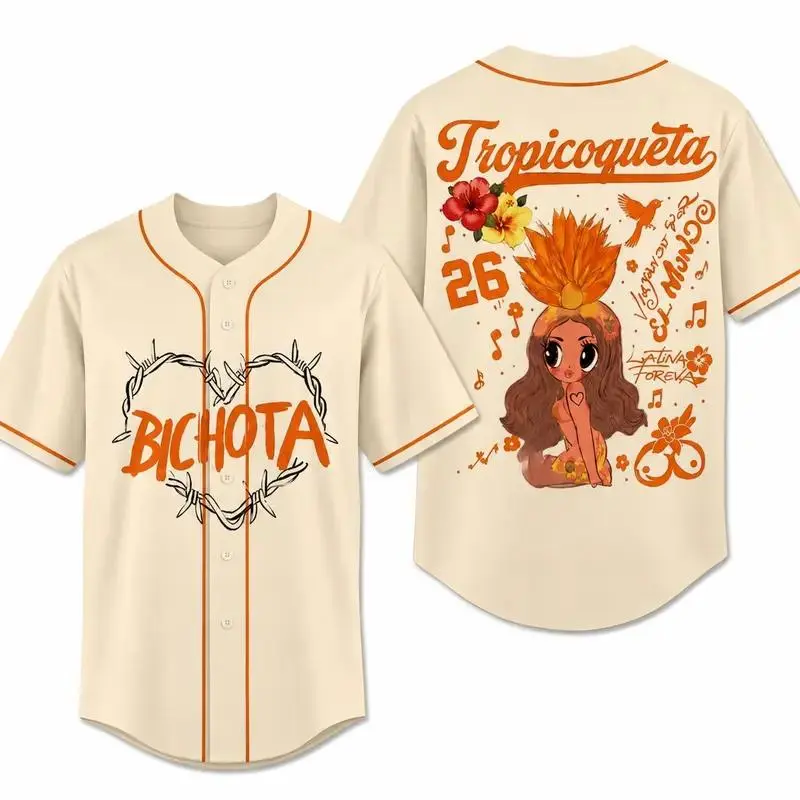 Tropicoqueta Bichota Baseball Jersey 2026 Viajando Por El Mundo Tour Shirt, Latin Music Concert Outfit, Fan Merch & Streetwear Gift