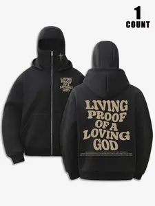 Unisex Two-Layer Hooded Sweatshirt with Zipper Pocket, Fall & Winter Face Mask Hoodie, Letter Print, Casual Street Style, Loose Fit