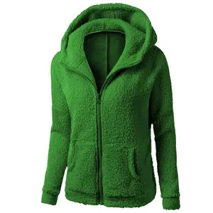 Women's Zipper Hooded Plush Jacket with Zipper Pockets and Lightweight Fleece Lining, Winter Warm Fleece Zipper Jacket, Cotton Jacket, Plush Sweatshirt, Autumn and Winter Lambskin Women's Hooded Pullover Cold - Proof Jacket Womenswear