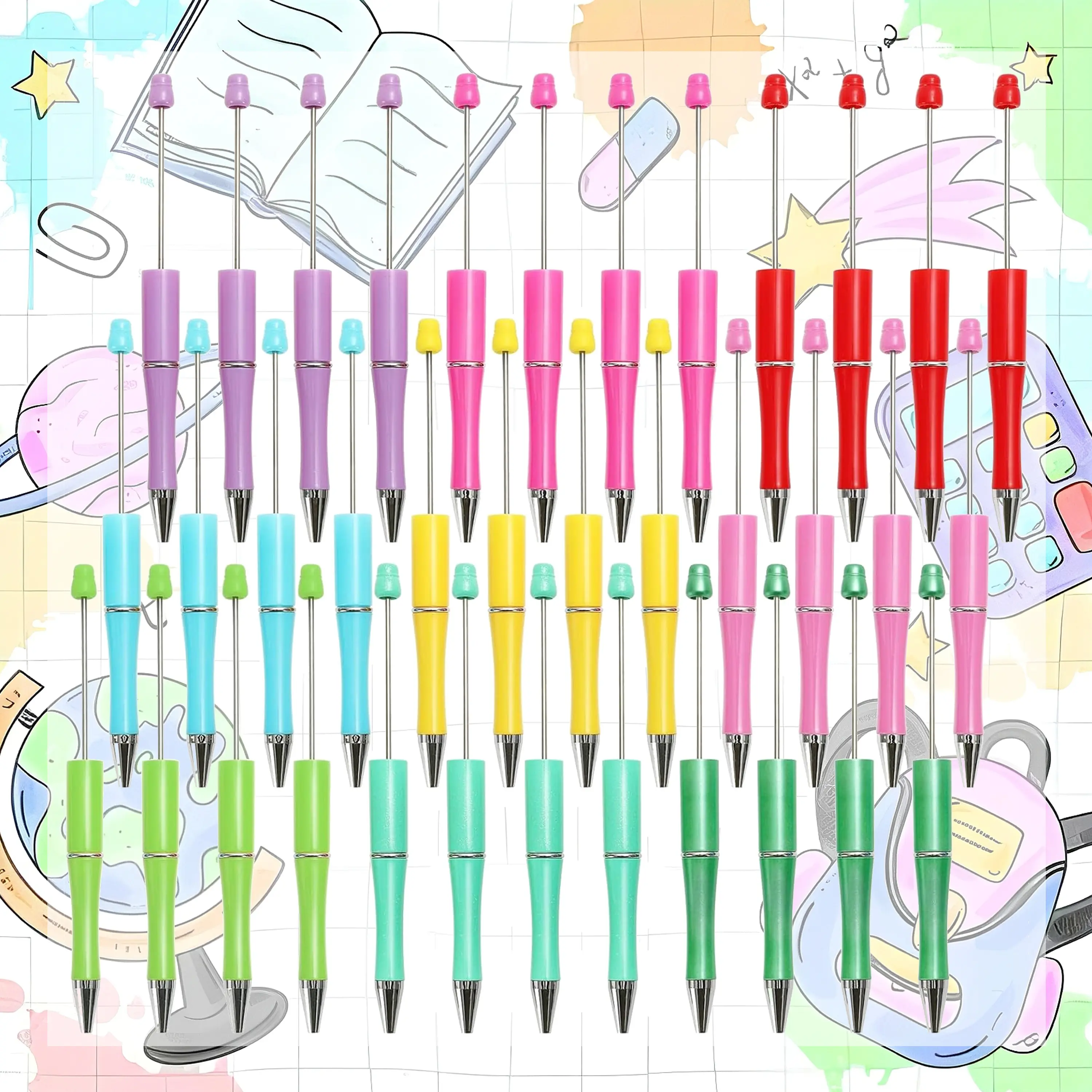 36pcs Beadable Pen 9 Colors Bead Ballpoint Pen Multicolor Retractable Beaded Writing Pen Back to School DIY Craft Office Supplies