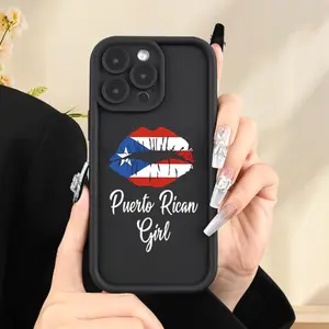 Phone case for iPhone 16 Pro Max 15 Plus 14 13 12 11 XR XS Puerto Rico Flag Red Lip Phone Case Shockproof Silicone TPU Bumper Drop Protection Soft Cover