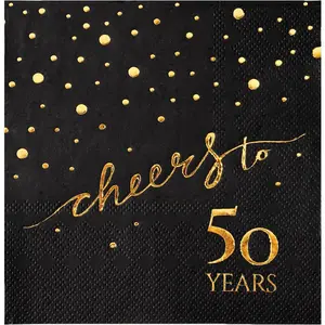 100 Pack of 50th Birthday Napkins Cheers to 50 Cocktail 5x5 Inches 3-Ply Party Paper Napkins for Birthday Decorations Wedding Anniversary Black and Gold