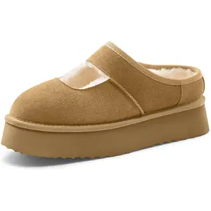 Platform Slippers for Women Cozy Fur Lined Slip on Mary Jane Fall Shoes Warm Comfy House Slippers for Indoor Outdoor