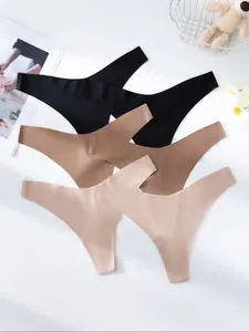 6-Pack Women's Low Rise Thong Underwear, Comfortable Soft Seamless Plain Design, Panties