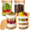4-Pack 16 oz Reusable Airtight Glass Storage Containers Set - Thick Transparent Leak-Proof Wide-Mouth Jars with Silicone Sealed Lids, Stay-Put Spoons, Kitchen Utensils & Gadgets for Mix&Match Oats, Adults