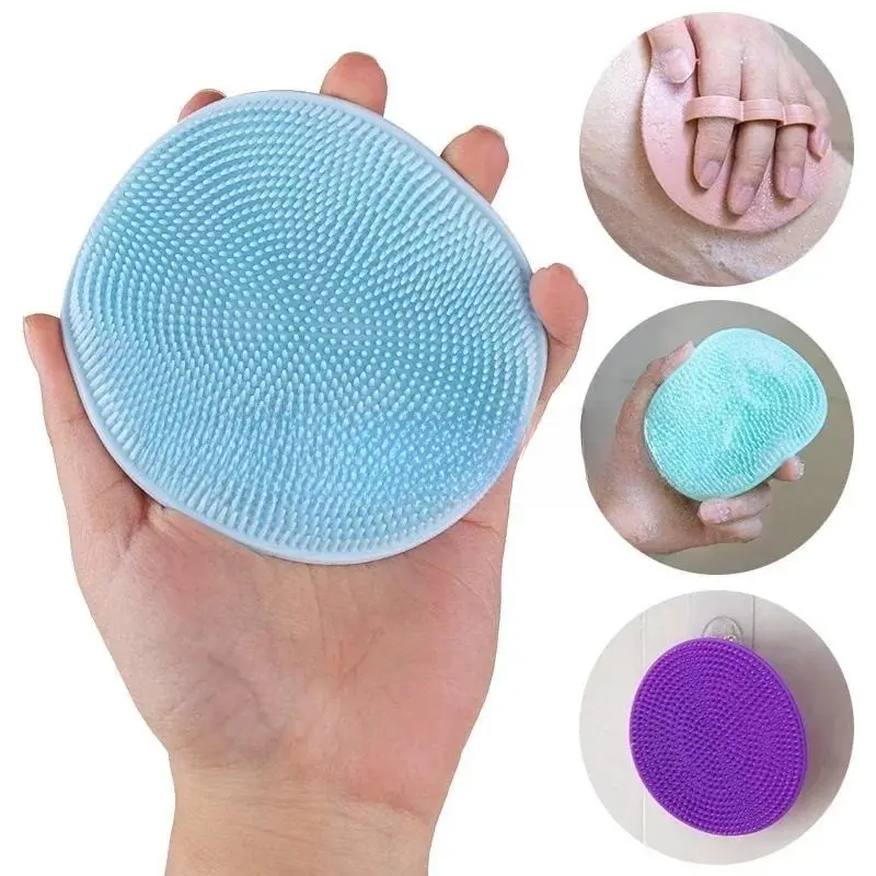 Silicone Bath Brush, Soft Bristle Exfoliating Shower Scrubber, Non-Slip Bathroom Cleaning Tool with Finger Cots, Body Care Tool, Body Massage Gadget, Bathroom Accessories, Soft Bristles Exfoliating