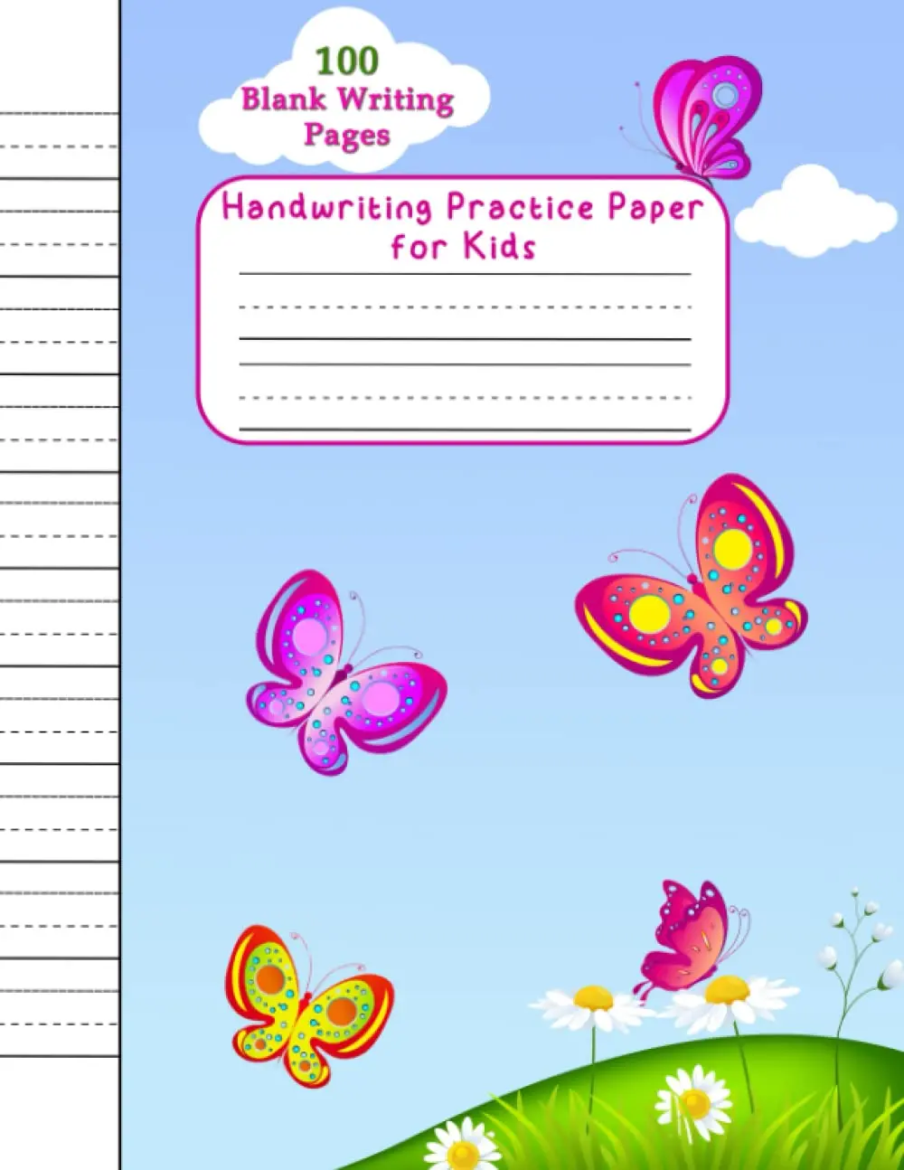 Handwriting Practice Paper for Kids Butterfly: 100 blank handwriting practicepages; 8.5" x 11"; Dotted lined notebook for kids