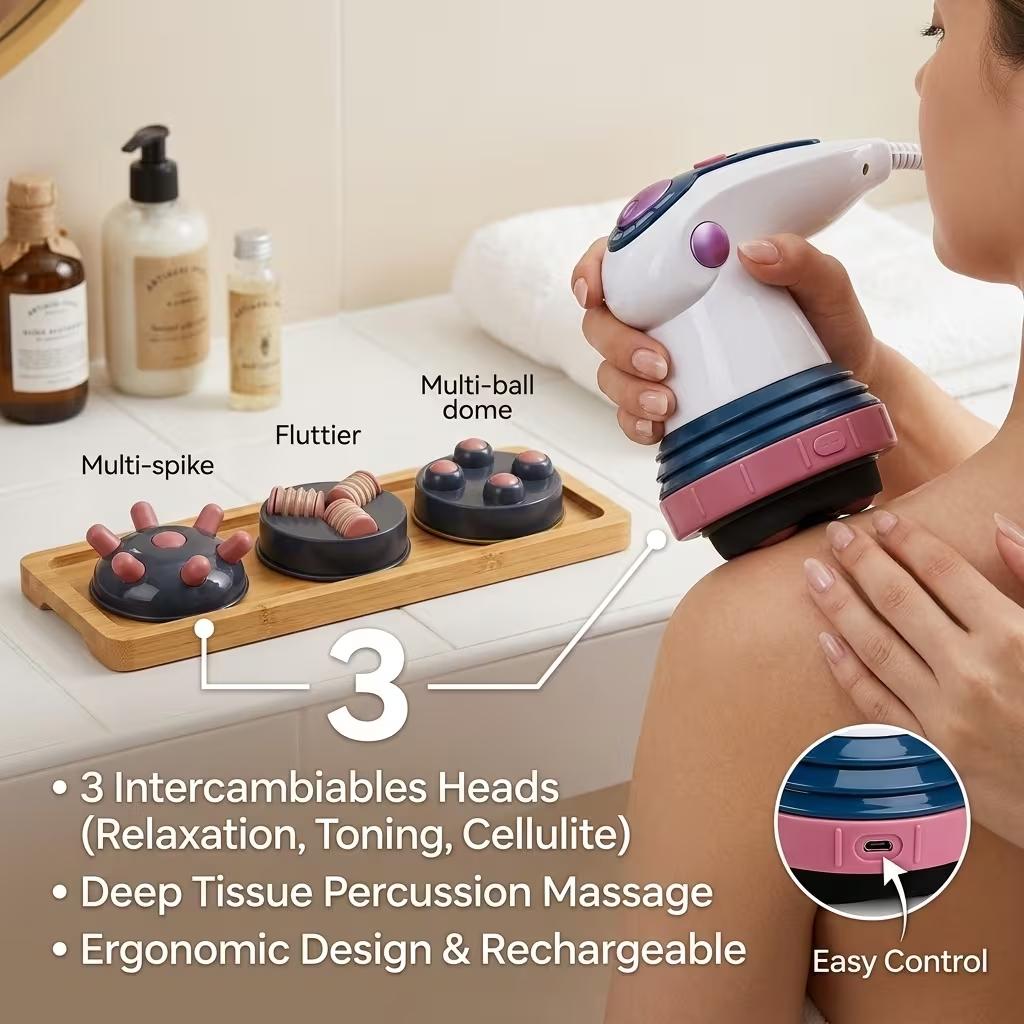 Handheld Electric Vibration Massager 3 Adjustable Speed Modes with 3 Interchangeable Replacement Heads Stable Grip Design High Frequency Vibration Massage Device