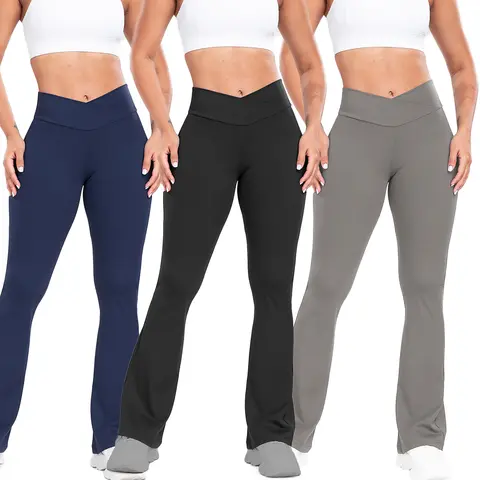 Women's High-Waisted Casual Leggings - Stretchy Polyamide-Elastane Solid Color, Breathable All-Season Wide Leg Bootcut Gym Wear for Fitness & Body Shaping, High-Waisted Leggings