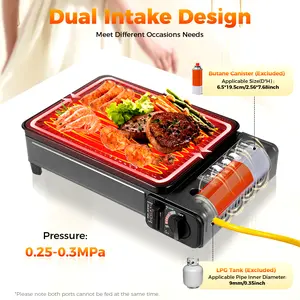 Valentine's Day Portable Gas Grill Stove Dual Fuel 2026 Trending Powerful Fire Adjustable for Camping Patio Party Outdoor Cooking Grilled Meat Vegetables