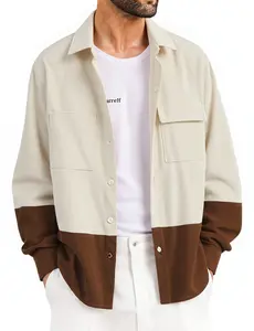 ZAFUL Two Tone Colorblock Front Pockets Corduroy Shirt Retro Sleep Token Hoodie