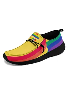 Men's Random Rainbow Print Slip-on Loafers, Casual Comfortable Soft Sole Sports Running Shoes, All-match Round Toe Shoes for Daily Wear, Boy