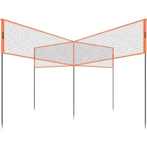 4-Way Volleyball Net, Adjustable Height Badminton Net Set for Backyard Beach Lawn, Outdoor Portable Volleyball Net with Carrying Bag, 4 Square Quick Assemble Game Set For Kids And Adults