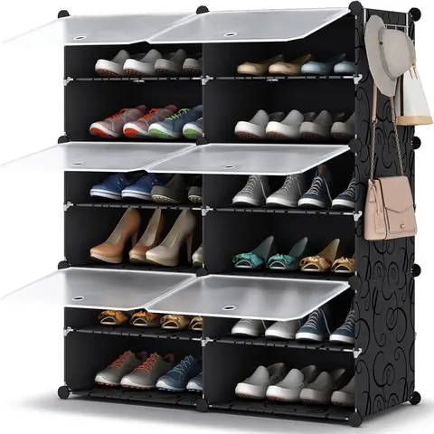 Shoe Rack Organizer, 6 or 8 Tier Shoe Storage Cabinet, Holds 24–32 Pairs, Plastic Shoe Shelves for Closet, Bedroom & Entryway